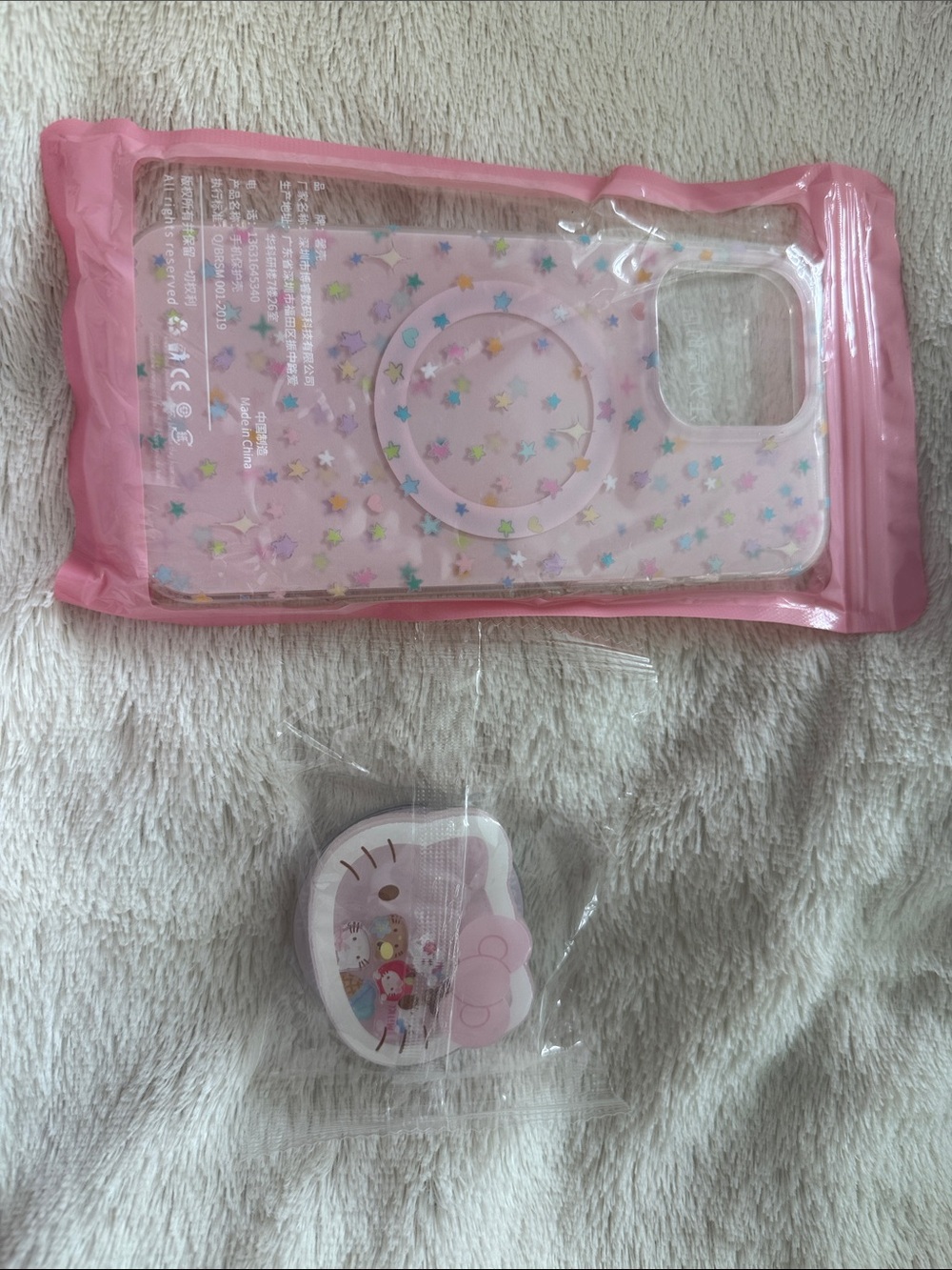 iPhone 15 ProMax Pink Star Pattern Phone Case with Matching Character Pop Grip